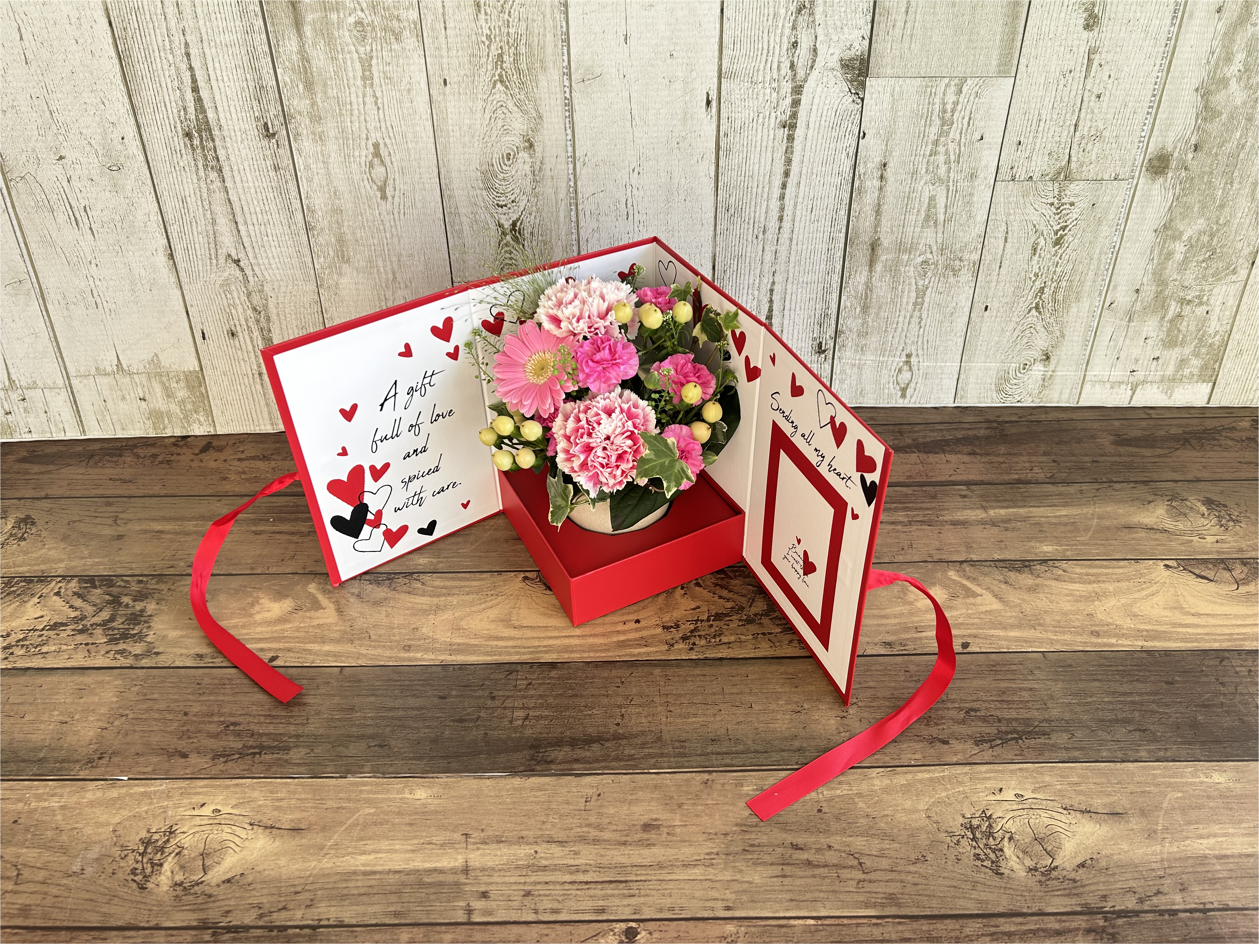 ★母の日5/8～5/10期間お届け★【m002】アレンジメント 「ハートフルギフトステージピンク」