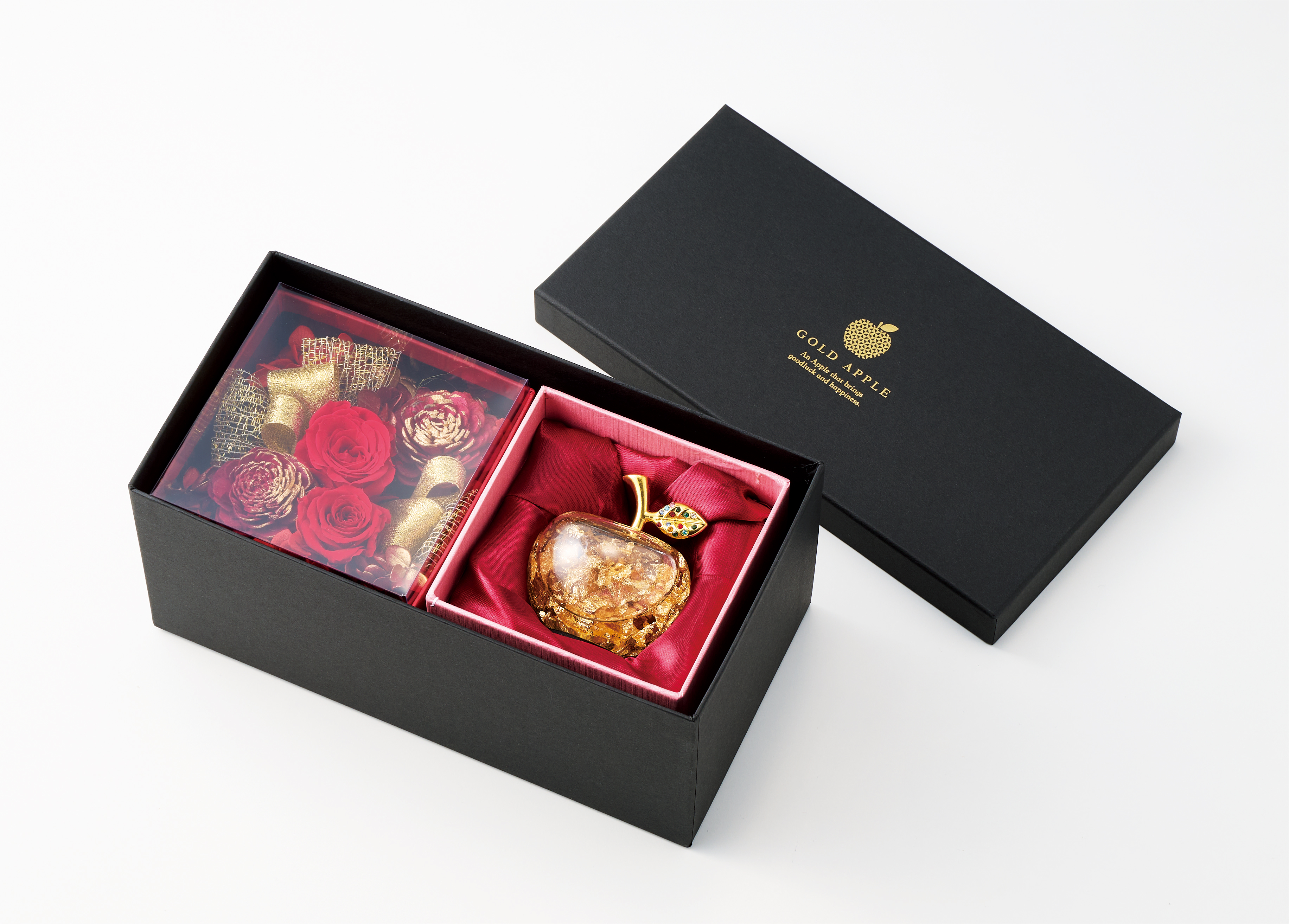 ★母の日5/8～5/10期間お届け★【m019】「幸せのゴールドアップル＆プリザーブドフラワーセット」